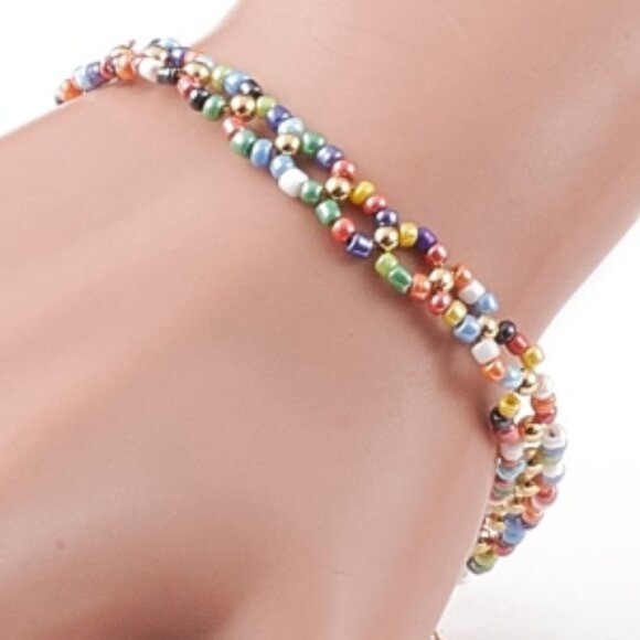 NWOT Pretty luster glass  with brass & Seed bead Handmade bracelet 2/$10 - Picture 3 of 5